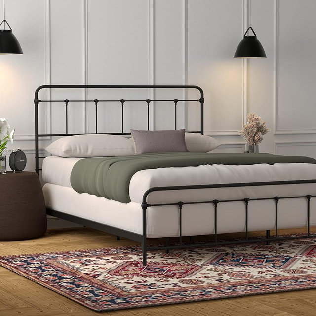 eLuxurySupply Metal SNAP Bed Frame - Carbon Steel with Rustic Pewter Finish Folding Bed Frame - Easy Assembly with Headboard and Footboard - Sturdy Steel Construction Bed Base - Full Size