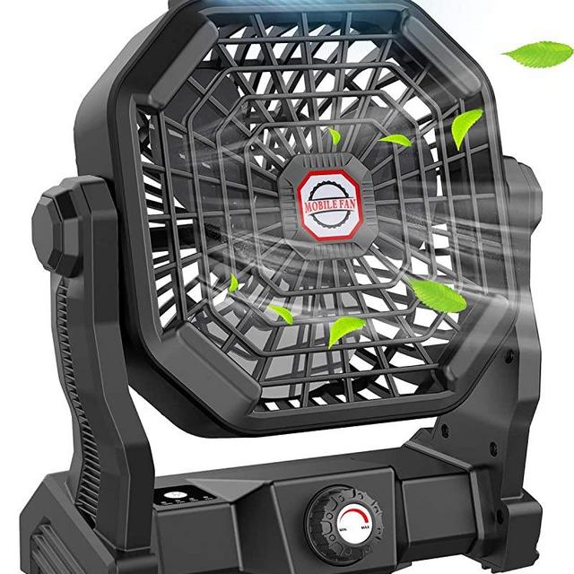 Camping Fan with LED Lantern, 10400mAh 9-Inch Rechargeable Outdoor Tent Fan, 270°Head Rotation, Stepless Speed and Quiet Battery Operated USB Fan for Picnic, Barbecue, Fishing, Travel