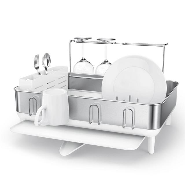 simplehuman® Stainless Steel Frame Dish Rack in White