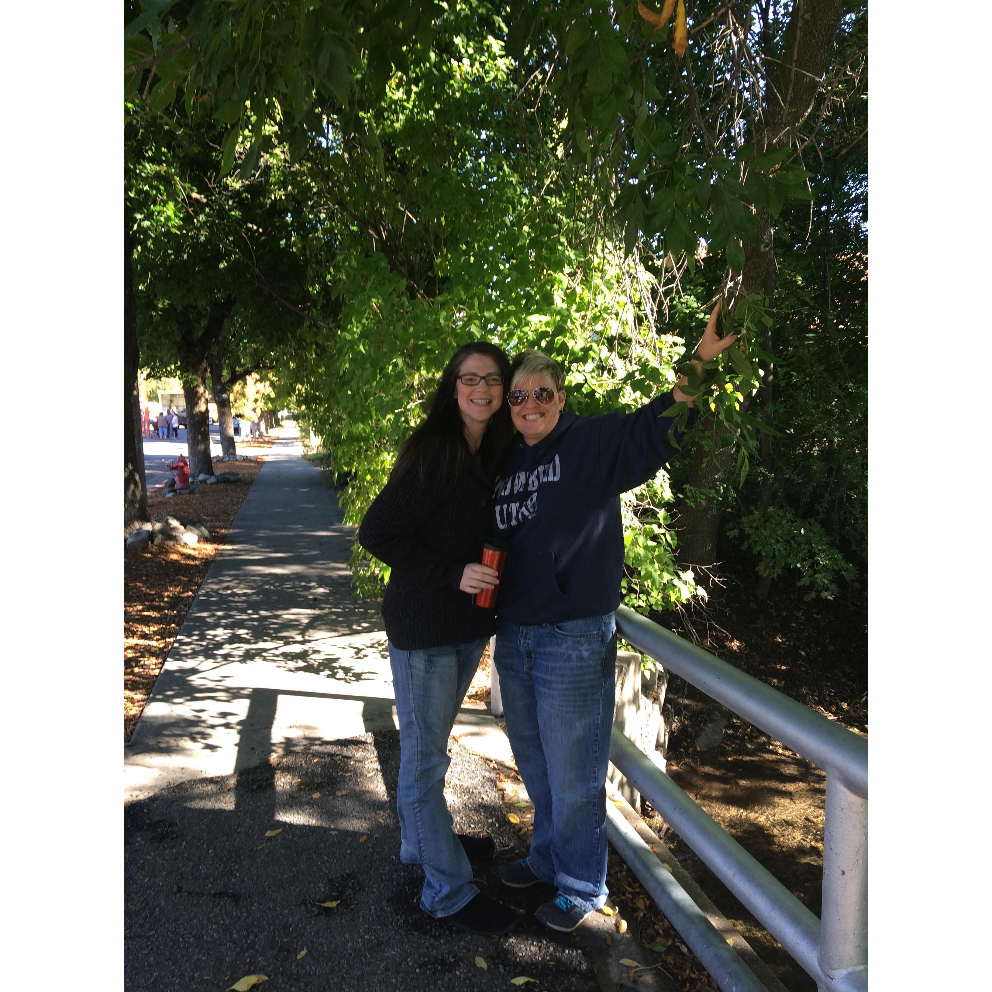 Our first picture together, Logan, UT, September 2016. After landing in Utah, the first time, Stefanie found out the next day was a marathon Becky's sister and sister-in-law were running. Hi, family.