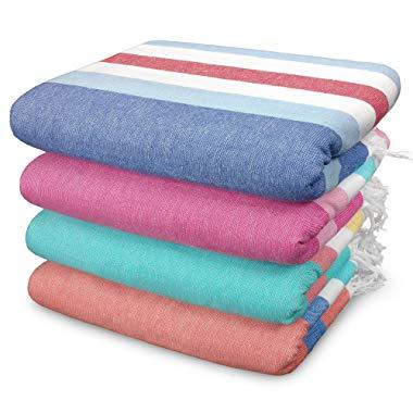 Kaufman - SAND FREE Fouta Stripe Towel set - 4 Pack Large 36" X 70" Brushes Sand Easily