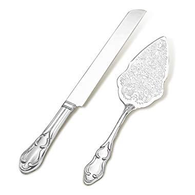 Strova Silver Wedding Cake Knife and Server Set | Vintage Bride and Groom Cake Cutting Utensils | Elegant, Memorable Keepsakes | Party, Anniversary or Reception