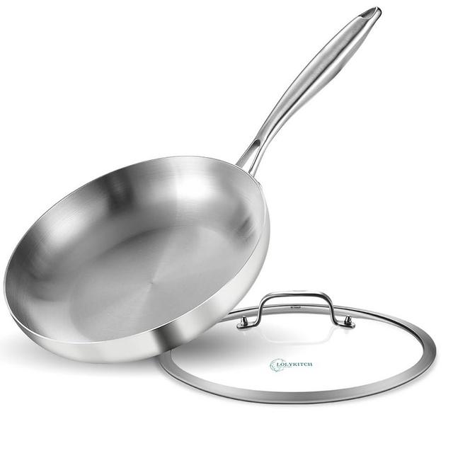 LOLYKITCH 12 Inch Tri-ply 18/8 Stainless Steel Chef's Pan,Frying Pan with Lid,Skillet,Induction Pan,Pot and Pan Set,Dishwasher and Oven Safe.(Removable Handle)