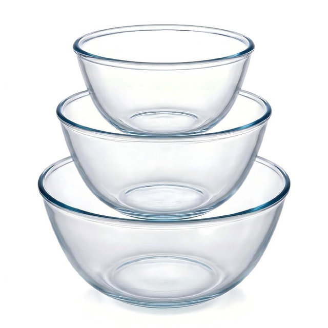Borosilicate Glass Mixing Bowls, Set of 3 (2.8QT, 2.2QT, 1.1QT) - Lead-Free, Scratch Resistant & Heavy-Duty. Oven, Microwave, Dishwasher & Freezer Safe. Perfect for Meal Prep, Baking, Serving.
