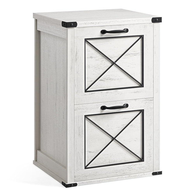 VASAGLE File Cabinet, Filing Cabinet with 2 File Drawers, Printer Stand, Fit A4, Letter Size, Hanging File Folders, Modern Farmhouse Style, for Home Office, Study, Rustic White UOFC048T73