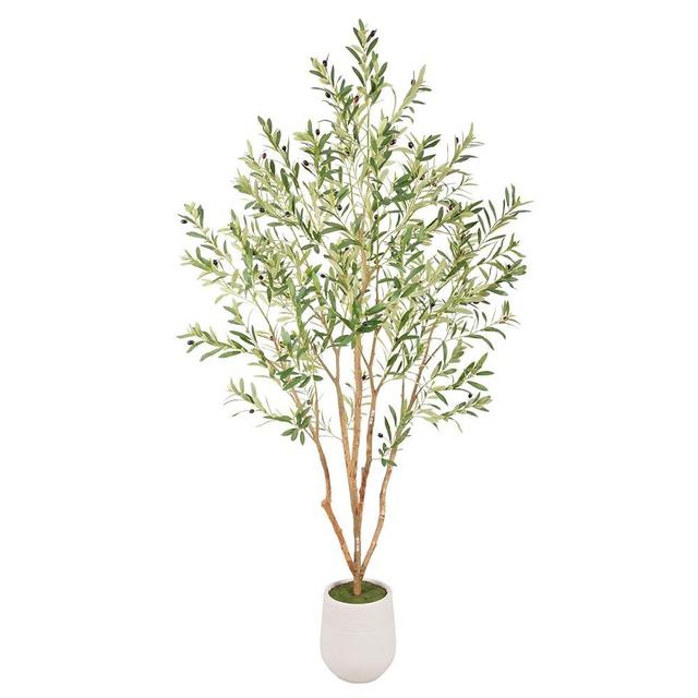 Bellacat 7ft Super Fuller Faux Olive Tree with White Decorative Planter & Multiple Real Wood Trunks, 84in Artificial Olive Tree with Realistic Fruits, Fake Olive Tree for Indoor & Outdoor Décor