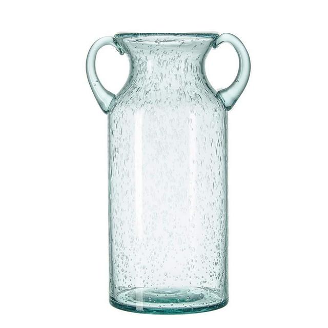sunkey Flower Vase Glass Elegant Double Ear Decorative Handmade Air Bubbles Bluish Color Glass Vase for Centerpiece Home Decor (Large)