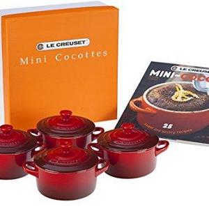 Le Creuset of America - Le Creuset Set of 4 Mini Cocottes with Cookbook, Cerise (Cherry Red)