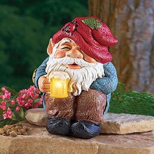 Happy Hour Gnome Garden Statue with Solar Lighted Beer Mug Decoration