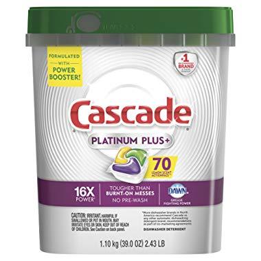 Cascade Platinum Plus Dishwasher Pods, Actionpacs Dishwasher Detergent, Lemon Scent, 70 Count