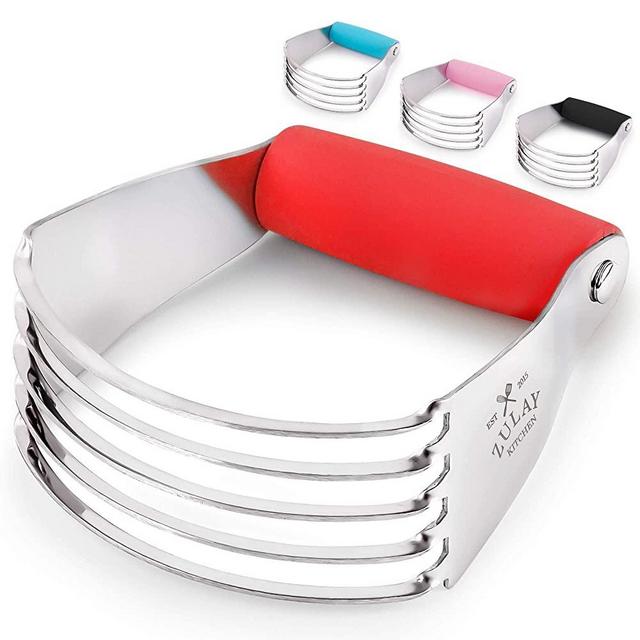 Professional Dough Blender, Pastry Cutter Stainless Steel, Heavy Duty Pastry Blender and Dough Cutter with Blades by Zulay Kitchen - Red