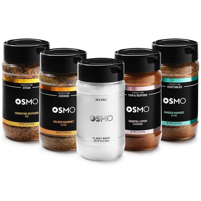 Osmo Seasonings and Sea Salt Bundle By Chef Nick DiGiovanni, Flakey White Sea Salt, Signature Butcher Rub, Golden Gourmet Blend, Coastal Catch Seasoning & Garden Harvest Blend (Pack of 5)