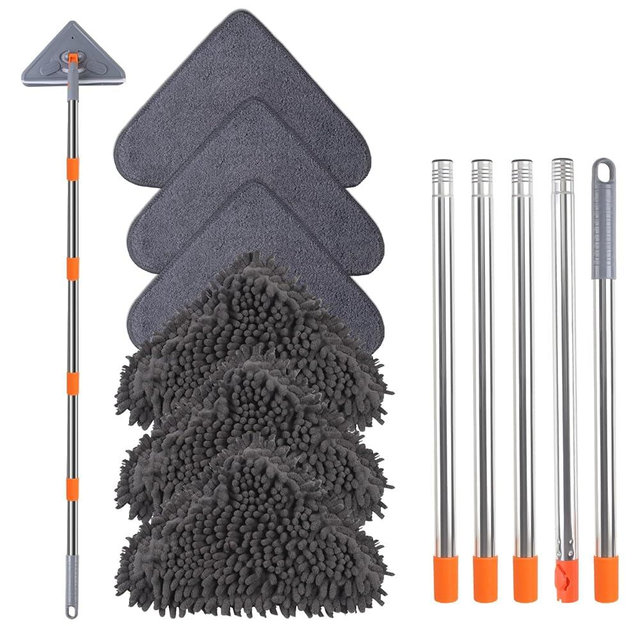 ZYHZYHA Wall Mop with 80 Inches Long Handle, Wall Cleaner Mop Tool for Window/Walls/Ceiling Fans/Dust/Baseboard/Floors Clean, 360° Ceilings Cleaner Tool Duster with Squeegee 6 Replacement Pads