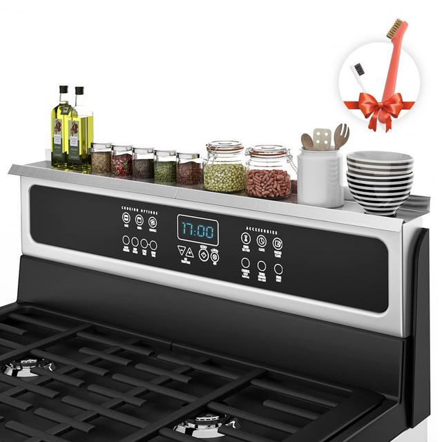 Boiarc Magnetic Stove Shelf, Spice Rack for Kitchen Stove Top Shelf, Kitchen Storage for Back of Stove - 304 Stainless Steel - Zero Installation - 30 Inch