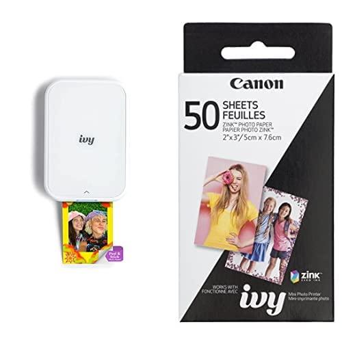 Canon Ivy 2 Mini Photo Printer, Print from Compatible iOS & Android Devices, Sticky-Back Prints, Pure White Zink Photo Paper Pack, 50 Sheets