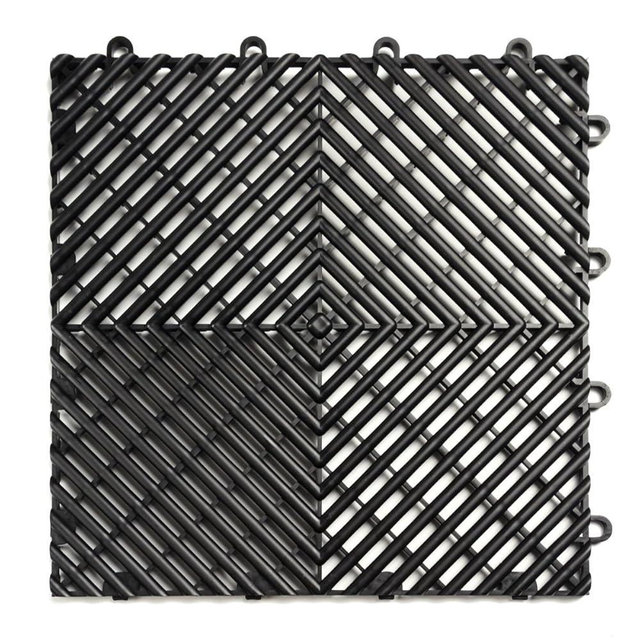 Big Floors RaceDeck Free-Flow Interlocking Garage Flooring Tiles, Non-Slip, Self-Draining, Heavy-Duty, High-Impact Copolymer, Easy Install (48 Pack), Black