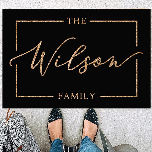 Black Doormat, Black welcome mat, custom last name doormat, personalized doormat, modern black doormat