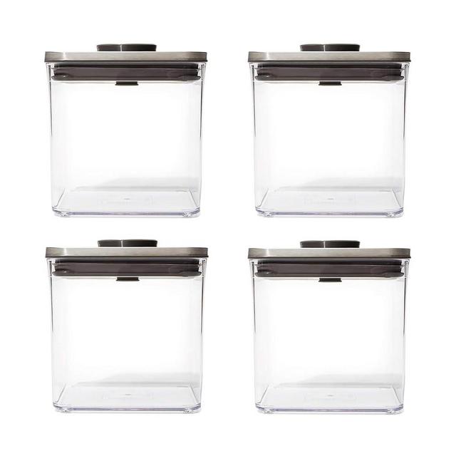 OXO Steel POP Container Big Short Sqaure - 2.8 Qt (Pack of 4) Airtight Food Storage Containers for Cereal, Grains & More, Grey