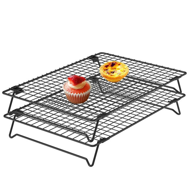 VMBQRTI 13.4" × 9.4" Stackable Cupcakes Cooling Racks – 2-Pack Nonstick Carbon Steel Baking Racks with Collapsible Legs, Perfect for Cooking, Roasting, Grilling, Drying & Cooling Cookies