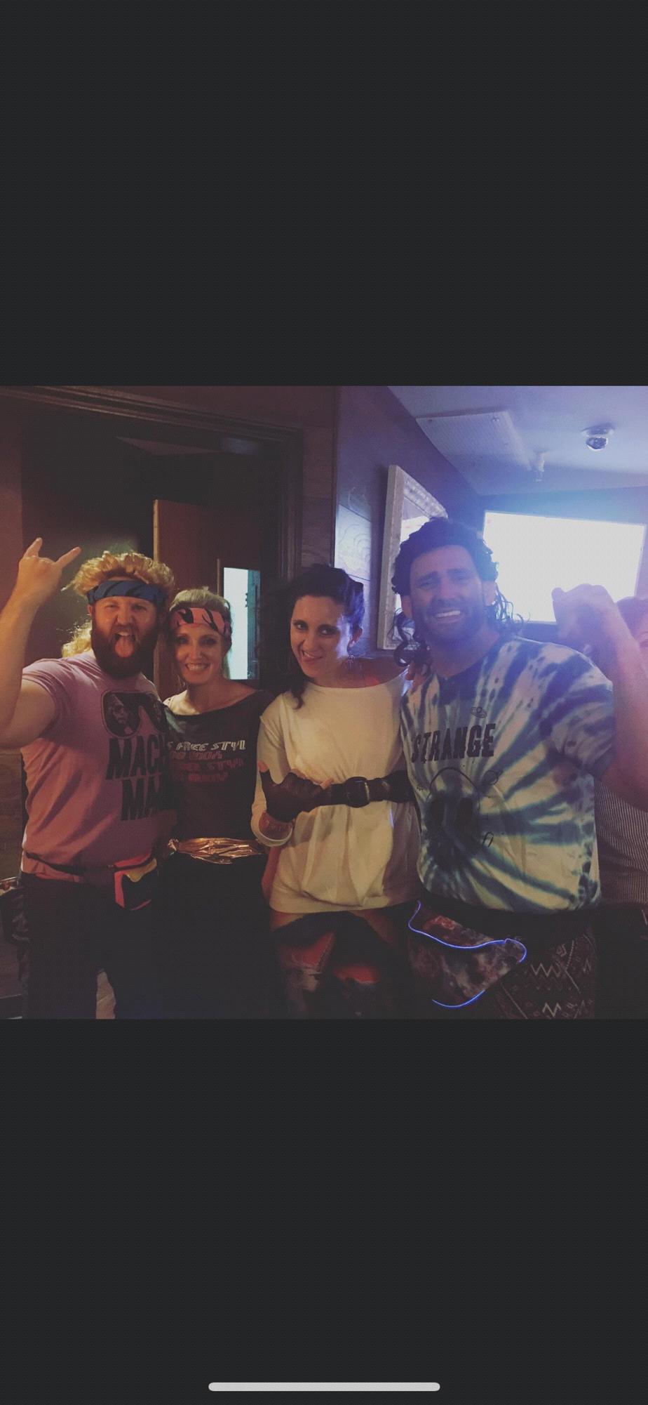 Our idea of a night on the town is in costume- here another 80's night.