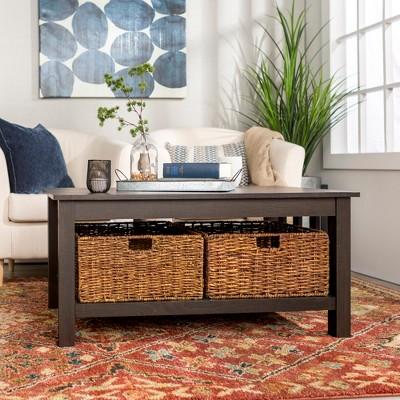 40" Wood Storage Coffee Table with Totes - Espresso - Saracina Home