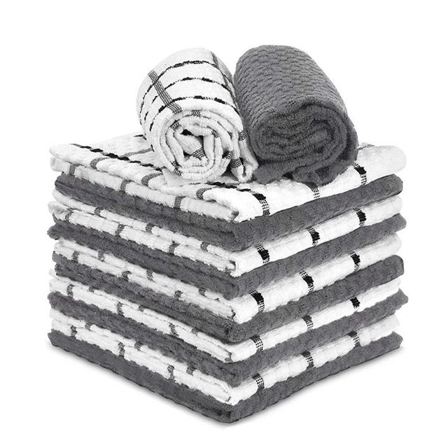 Talvania Dishcloths for Kitchen – Dish Cloths 100% Cotton Terry – 12 Pack – 12 x 12 Inches – Soft Absorbent Dish Rags Wash Cloths – Cleaning Dish Towels – Small Kitchen Cloths Washcloths (Grey White)