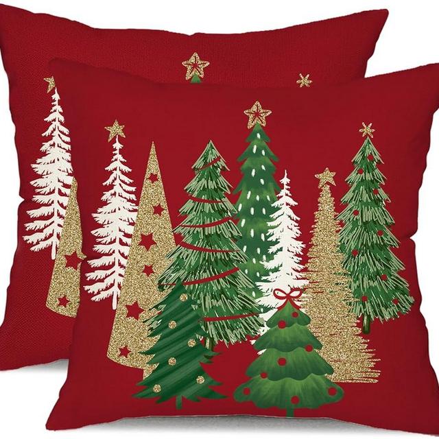 DFXSZ Christmas Pillow Covers 18x18 Inch Set of 2 Christmas Tree Decorative Red Throw Pillows Winter Christmas Decor for Home Couch TH-50C18