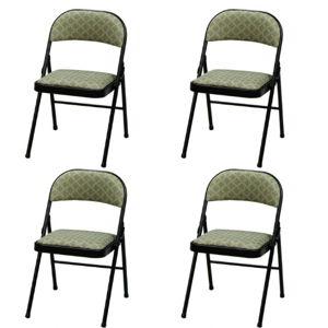 Meco Corporation 4-Pack Black Frame/Zuni (Green) Fabric Metal Folding Chair (Indoor or Outdoor)