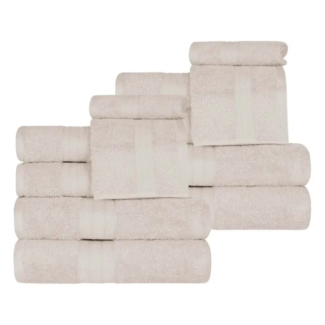 Cotton Plush Highly-Absorbent Heavyweight Luxury 12 Piece Assorted Towel Set, Ivory - Blue Nile Mills