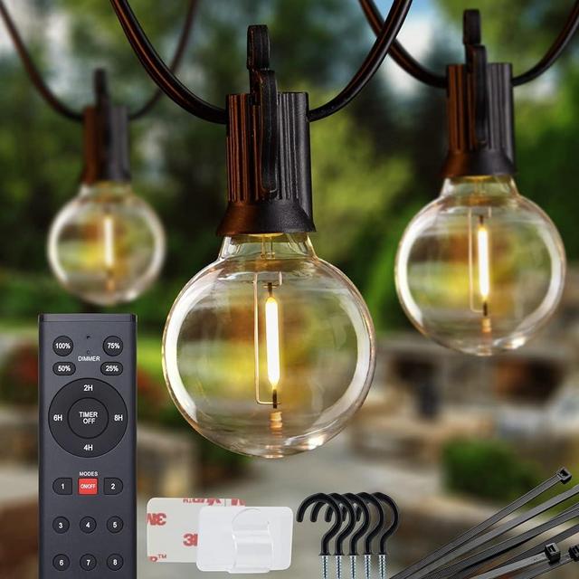Outdoor String Lights with Remote - 58 Ft Globe Patio Lights with Clips Hooks, 4 Lighting Modes, 25 LED G40 Bulbs Waterproof Connectable Dimmable Hanging Lights for Backyard Party