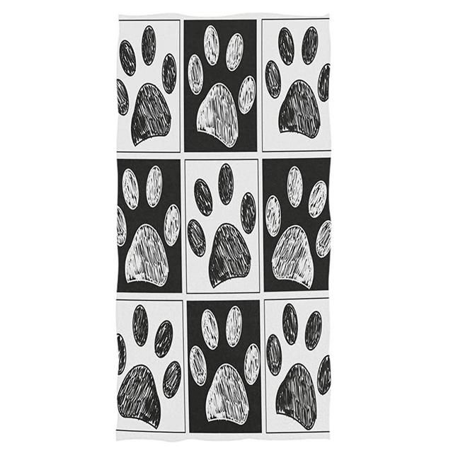 Wamika Dog Pattern Large Hand Towels Doodle Black White Dog Animals Paws Print Bath Towel Ultra Soft Highly Absorbent Multipurpose Bathroom Towel for Hand,Face,Gym,Sports and Spa Home Decor, 16x30 in