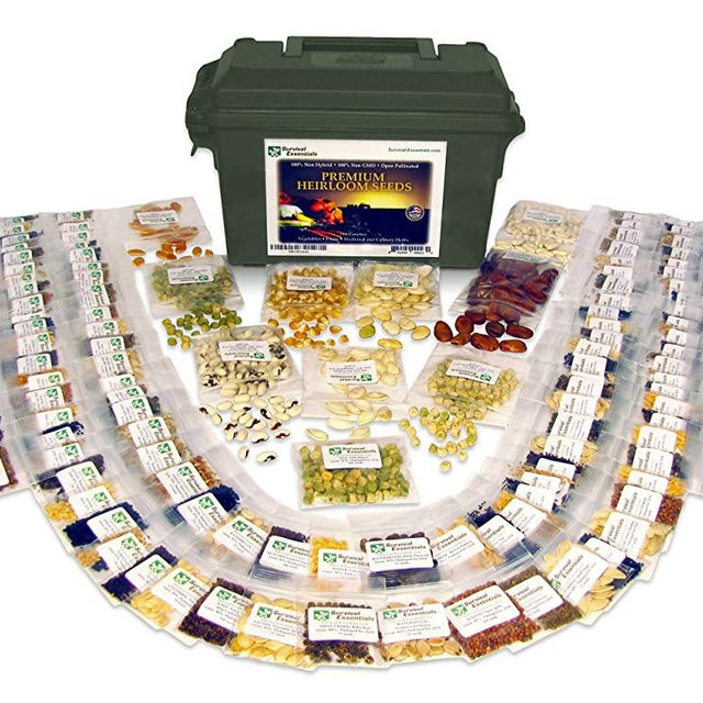 Survival Essentials 144 Variety Ultimate Heirloom Seed Vault for Survival and Preparedness - 23,335+ Non-GMO Heirloom Seeds Packed in Superior Ammo Can for Long-Term Storage and Maximum Shelf Life
