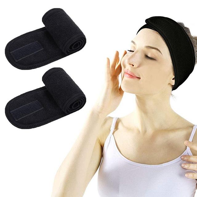 Facial Spa Headband - Makeup Shower Bath Wrap Sport Headband Terry Cloth Adjustable Stretch Towel with Magic Tape