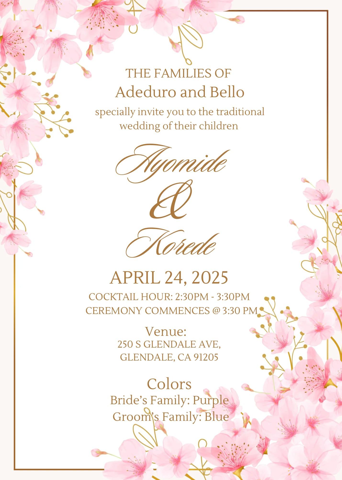 The Wedding Website of Oluwakorede Bello and Ayomide Adeduro