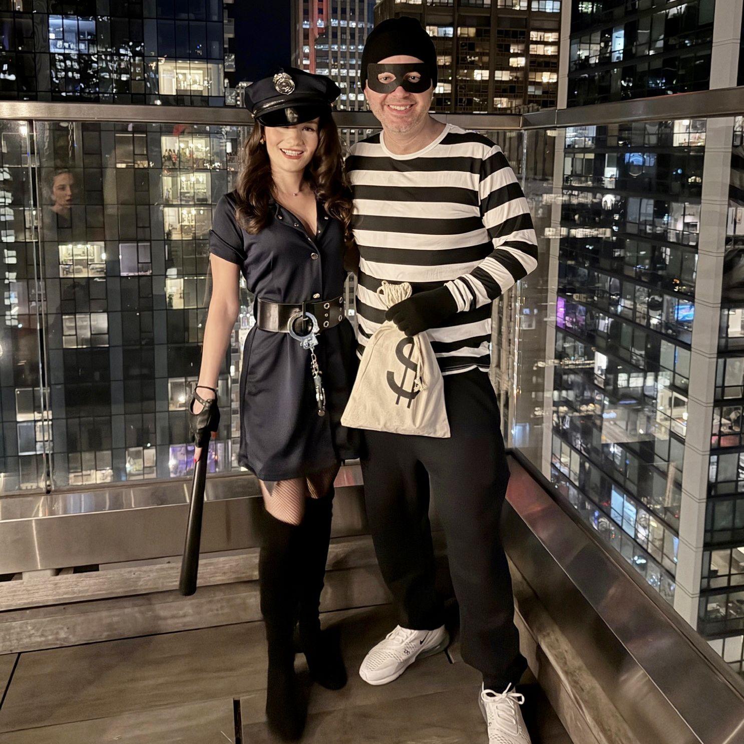 We’re a cop and a robber — the only crime here is how good we look.