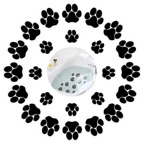 24 Pcs Dog Paw Footprint Non Slip Bathtub Safety Stickers,Strong Adhesive Bathtub Appliques,Anti-Slip Bathtub Decals for Tub,Stairs,Kitchen,Shower Room,Treads,Bathroom,Floor,etc.… (Black)