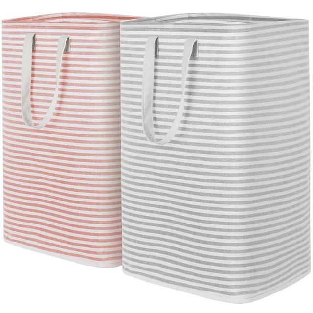 Lifewit 2 Pack Laundry Hamper Large Collapsible Laundry Basket, Freestanding Waterproof Cloth Hamper with Easy Carry Handles in Laundry Room Bedroom Bathroom Dorm for Adult, Gray&Pink, 2 x 80L