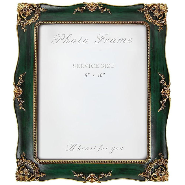 YEPOTUE Vintage Picture Frame 8x10 Inch, Ornate Photo Frame for Wall or Tabletop Display, Antique Picture Frame with Real Glass & Hook for Home Decor - Mother's Day Birthday Gift (Green)