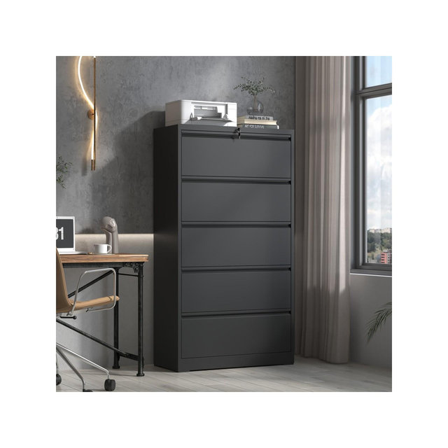 5 Drawer File Cabinet With Lock Fireproof File Cabinet Metal Tall Filing Cabinet Home Office Storage Cabinets-The Pop Home