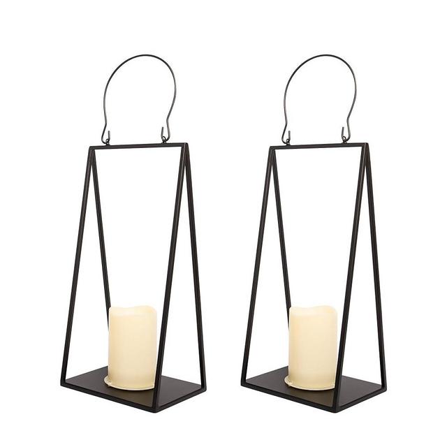 HPC Decor 2PCS Solar Lanterns for Outdoor Decor- 20in Black Metal Candle Lanterns w/ Waterproof Solar Powered Candles- Modern Farmhouse Hanging Lanterns Decor for Front Porch, Yard Garden Patio