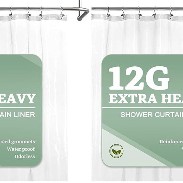 Barossa Design Extra Heavy Duty Shower Curtain Liner Thick - Soft Plastic Shower Liner Waterproof with Grommets & 3 Magnets, Clear, 72"x72" (Pack of 2)