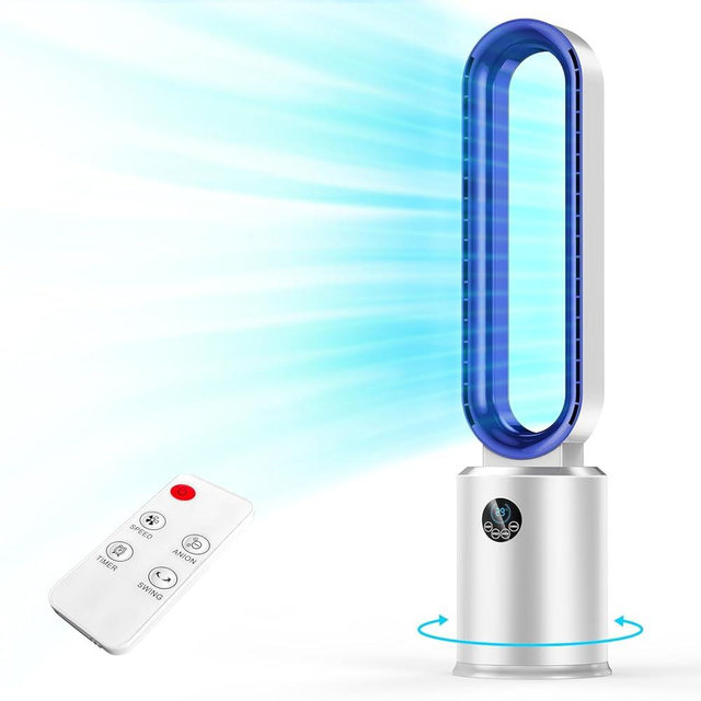 Bladeless Tower Fan, 38" Quiet Tower Fan with Remote, 24 Speeds, 12H Timer, 60° Swing, LED Display with Auto Off, Easy to Clean, Portable Low Noise Standing Fan Powerful Floor Fan for Home, Office