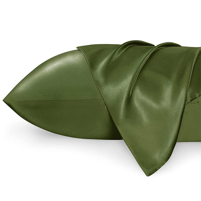 Bedsure Satin Pillowcase for Hair and Skin Queen - Olive Green Silk Pillowcase 2 Pack 20x30 inches - Satin Pillow Cases Set of 2 with Envelope Closure, Gifts for Women Men
