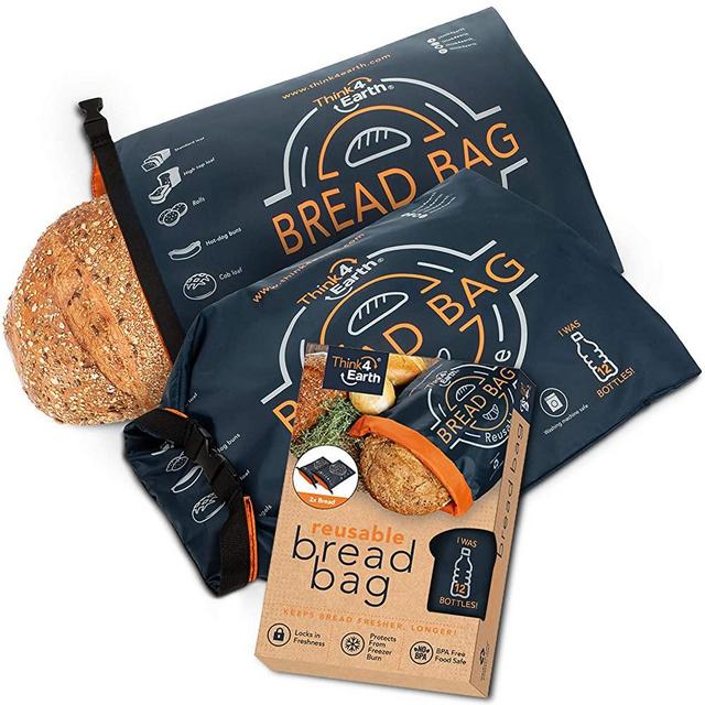 Think4earth - (2 Pack) Linen Bread Bag - Reusable freezer bread bag for homemade bread maker gift giving - Bread Container for Sourdough Loafs Storage, Large Bread Bags for Homemade Bread with Lining