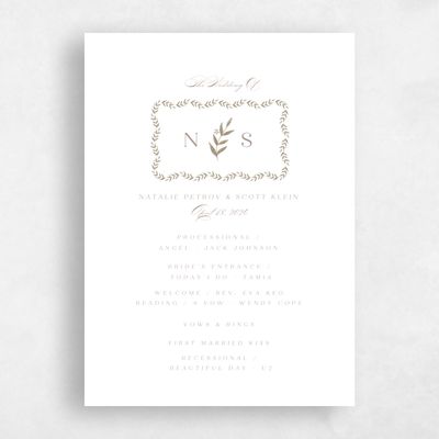 Rich Taupe, White Wedding Program - Kitts