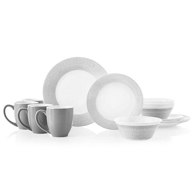 Corelle 16-Piece Dinnerware Set Service for 4, Chip Resistant, Glass, Woven Lines, Vitrelle