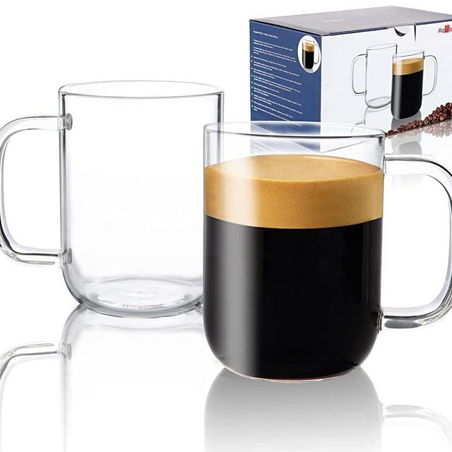 Aquach Glass Mugs 20 oz Set of 2, Extra Large Clear Glass Cup with Handle for Hot/Cold Coffee Tea Beverage, Thicker Quality for Safe Use Every Day