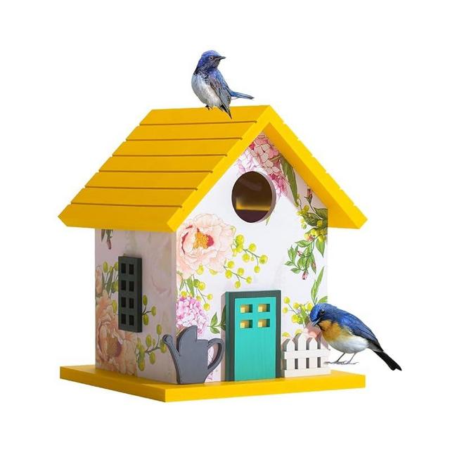 Spring Melody Bluebird House, Composite Material Nesting Box, Hanging Birdhouse for Blue Bird,Sparrow, Chickadee, Birdhouse for Outside, 5 Years Weatherable Bird Box on Post for Pole (Garden Cottage)