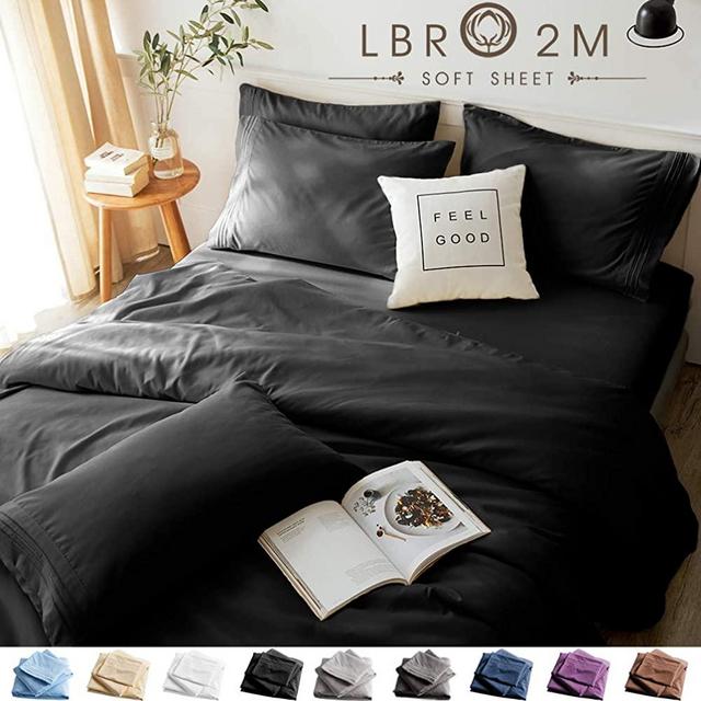 LBRO2M Bed Sheets Set Full Size 6 Piece 16 Inches Deep Pocket 1800 Thread Count 100% Microfiber Sheet,Bedding Super Soft Comforterble Hypoallergenic Breathable,Resistant Fade Wrinkle Cool Warm (Black)