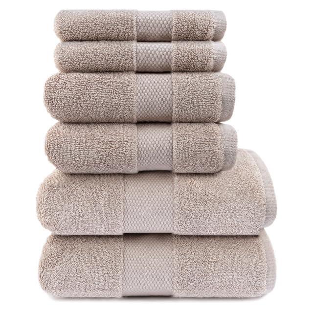 Maisonette Elegance 100% Organic Cotton Turkish Bathroom Towels Set, Ideal Quick Dry Luxury Washcloths, Hand & Large Bath Towels for Shower (6 Pack), Light Brown (Dune)